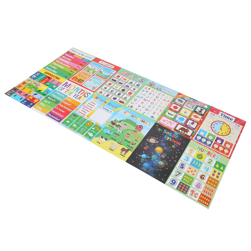 12PCS Educational Posters for Kids Cartoon Learning Poster Waterproof English