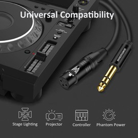 DREMAKE TRS 1/4 Inch 6.35mm/6.5mm to XLR Female Balanced Interconnect Audio Cable, 3Pin XLR to Quarter Inch Mic Cable for Microphone, Mixer, Guitar, AMP, Speakers - Black/6FT