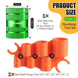 Dreyoo 1/4" to 1-5/8" Metal Pipe Reamer for Copper/PVC Pipe, and 1/4" to 1" Depth Gauge, Deburring Tool, PlumbingTools Kit for Copper, PEX, PVC, CPVC, Brass, Aluminum Inner/Outer Tubing Deburring
