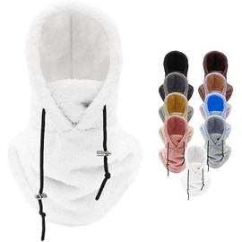 KBAKOSA Sherpa Hood Ski Mask, Cold Weather Unisex Balaclava Winter Face Mask, Ski Mask for Men Women (CA/US, Numeric, 0, 1, White)