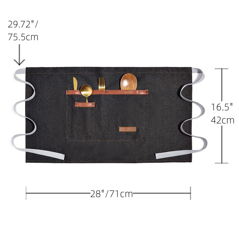 TOPTIE Denim Unisex Half Apron Waist Bistro Apron with Pockets