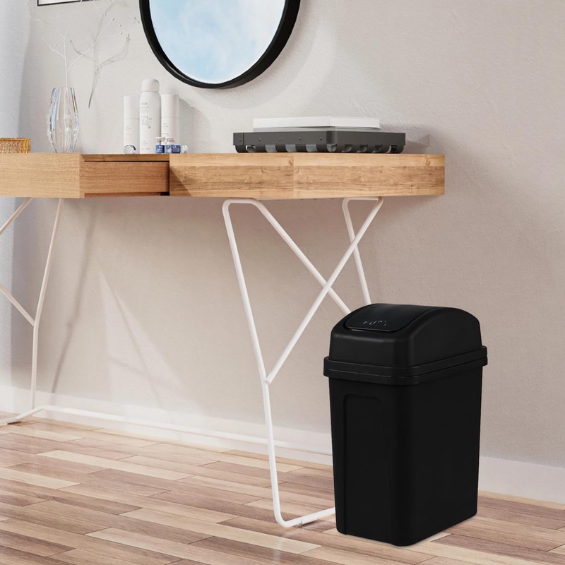 Loiycg 7 L Black Swing Lid Garbage Can, Small Plastic