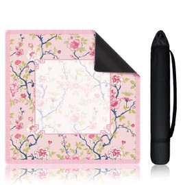 21.5 Inch Mini Chinoiserie Mahjong Mat for Travel Set Pink and Green Floral Mahjong Mat Cute Small Domino Accessories Gifts Domino and Tile Game Table