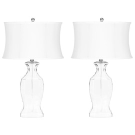 SAFAVIEH Lighting Collection Wendy Clear Glass 28-inch Bedroom Living Room Home Office Desk Nightstand Table Lamp Set of 2 (LED Bulbs Included)
