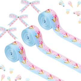 Cheerupp 4 Rolls Ice Cream Theme Ribbons, 20 Yards Craft Ribbons for Wreath Hair Bow Wrapping Gifts Packing, Pink Blue Grosgrain Ribbons Gender Reveal Birthday Wedding Party Accessory Decorations