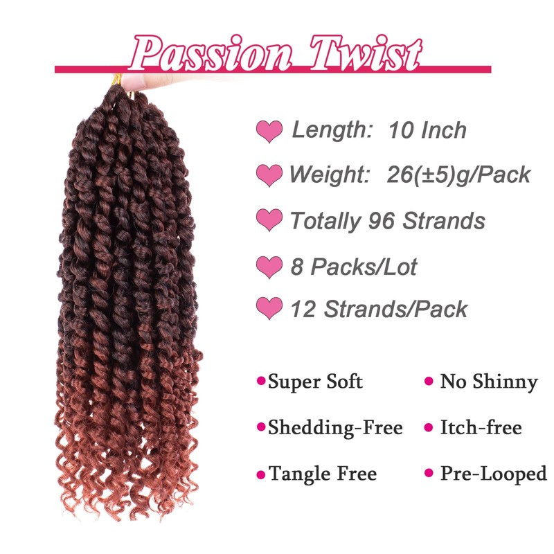 Leeven Ombre Red Pre-Twisted Passion Twist Crochet Hair 10 Inch