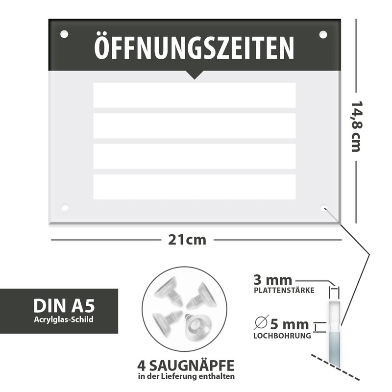Sign Opening Hours Business, Variable Writeable with Desired Text, Acrylic