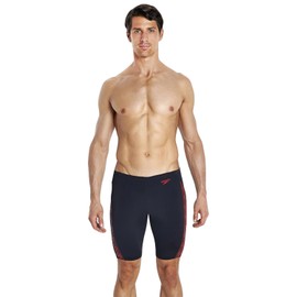 Speedo Mens Fit Monogram Black/Red Swim Trunks 30", Black - Black / Red