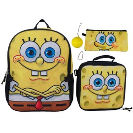 AI ACCESSORY INNOVATIONS Sponge Bob 5 PC Backpack Set, Girls & Boys Big Face School Bag 16” with Front Zip Pocket