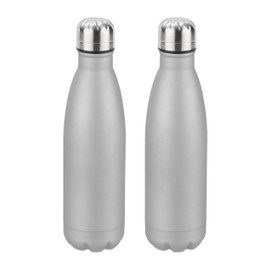 2 x Stainless Steel Water Bottle, Leak-Proof, for Cold & Hot Drinks, Vacuum Insulated Flask, 500 ml, Outdoor, Silver