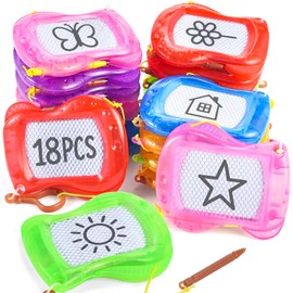 GOLDGE 18 Pcs Mini Magnetic Drawing Board for Kids (6 Colors) – Portable Doodle Sketch & Writing Pad with Erasable Surface, Fun Backpack Keychain Clip Art Toy, Birthday Party Favors for Boys Girls
