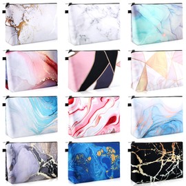 Sanwuta 12 Bolsas de Cosméticos Bolsas de Maquillaje Neceser Espacioso Impreso Bolsa de Belleza Impermeable Organizadoras con Cremallera Accesorios para Mujeres y Niñas (Estilo Mármol)
