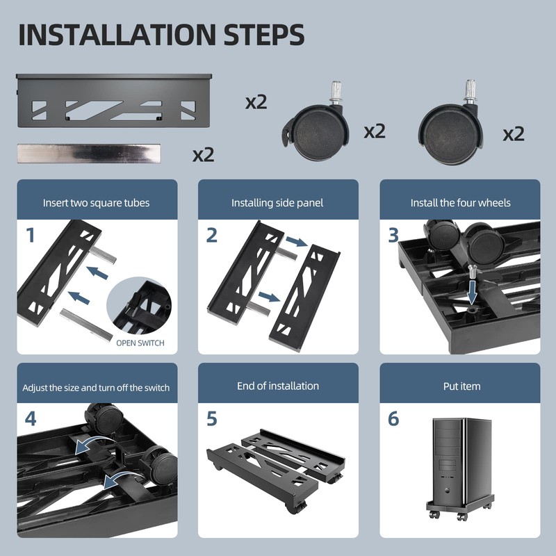 Adjustable Mobile CPU Stand, Ventilated Computer Tower Stand PC Tower