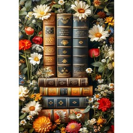 GDYEEH Vintage Books Diamond Painting Adults, 5D Flowers Diamond Art Pictures Beginners, DIY Round Full Drill Wild Flowers Diamond Painting Embroidery Gifts Home Wall Decor 30 x 40 cm