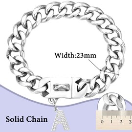 Heavy Duty Gold Dog Chain Collar with Pendant Set 23mm Wide Solid Cuban Link Chains Strong Stainless Steel Chew Proof Collars for Pitbull Large Dog(Silver,24IN)