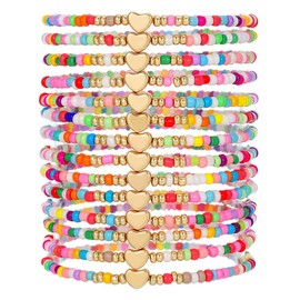 Friendship Bracelets for Women Heart Beaded Boho Stackable Bracelet Surfer Heishi Clay Stretch Preppy Bracelets