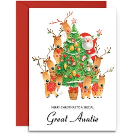 Great Auntie Christmas Card - Decorating the Tree - Medium Sized Card (A5 Size -148mm x 210mm) with Envelope