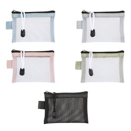 5 Pcs Mesh Zipper Pouch Bags,Nylon Small Pouch with Zip Essentials,Colorful Clear Mini Cosmetic Bag Storage,Fashion Little Makeup Handbag Organiser Holder Clutch,Wristlet Pouches for Handbags Travel