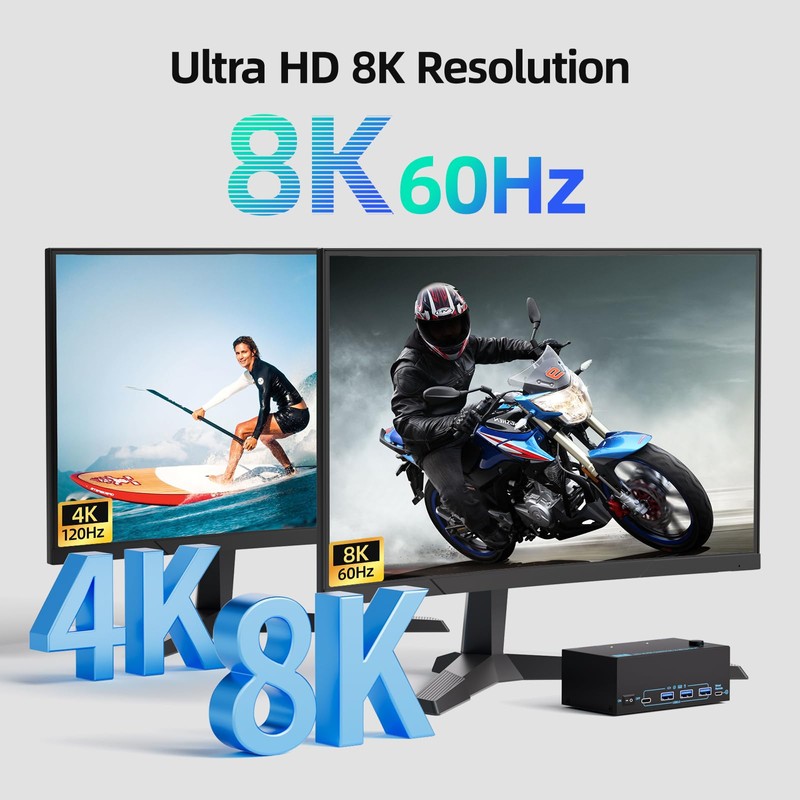 KVM Switch 3 Monitors 2 Computers 8K@30Hz/4K@60Hz, HDMI KVM Switches