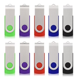 RAOYI 10 Pack 64GB USB Flash Drive USB 2.0 Memory Stick Swivel USB Stick 64G USB Drive Metal Cap Thumb Drive with LED Light USB Key for Data Storage