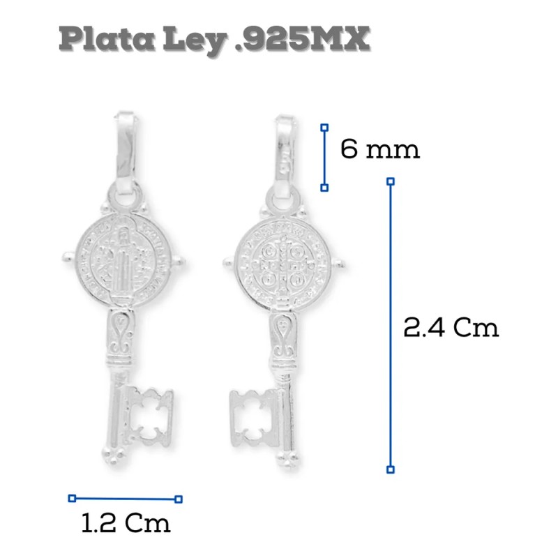 Cadena Con Dije De Llave San Benito En Plata Solida