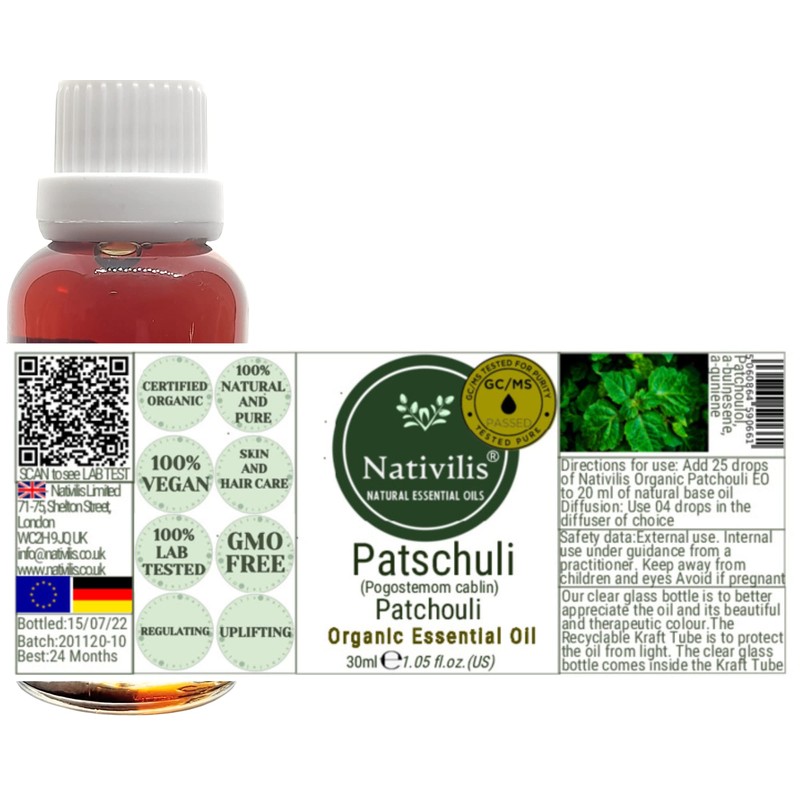 Nativilis Organic Patchouli Essential Oil Pogostemon Cablin for Treating Skin