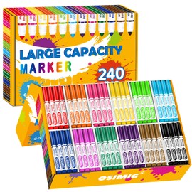 OSIMIG Washable Marker, 240 PCS Markers Bulk, 12 Assorted Colors, Washable Markers Bulk for Classroom, Broad Line Bulk Markers, Large Capacity Coloring Markers for Kids, Teachers, School Supplies