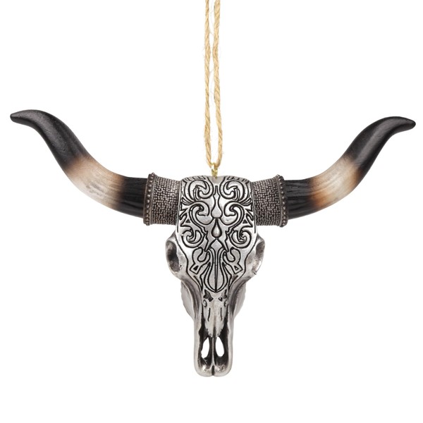 Needzo Longhorn Skull Ornament, Hanging Western Steer Decoration, 3.75x6 Inches