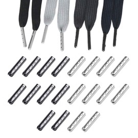 YFFSFDC Shoelaces, Shoe Laces, Tips, Metal Fittings, Set of 20, For Laces, Sneakers, Boot Accessories, Shoe Parts, Tip, Pipe, Metal, silver + black