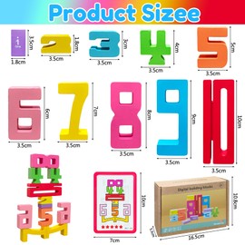 Wooden Number Building Block - 20Pcs Stacking Blocks for 3+ Years Old Kids, 1-10 Digital Blocks Toys, Balance Competition Toy, Educational Gift for Boys and Girls
