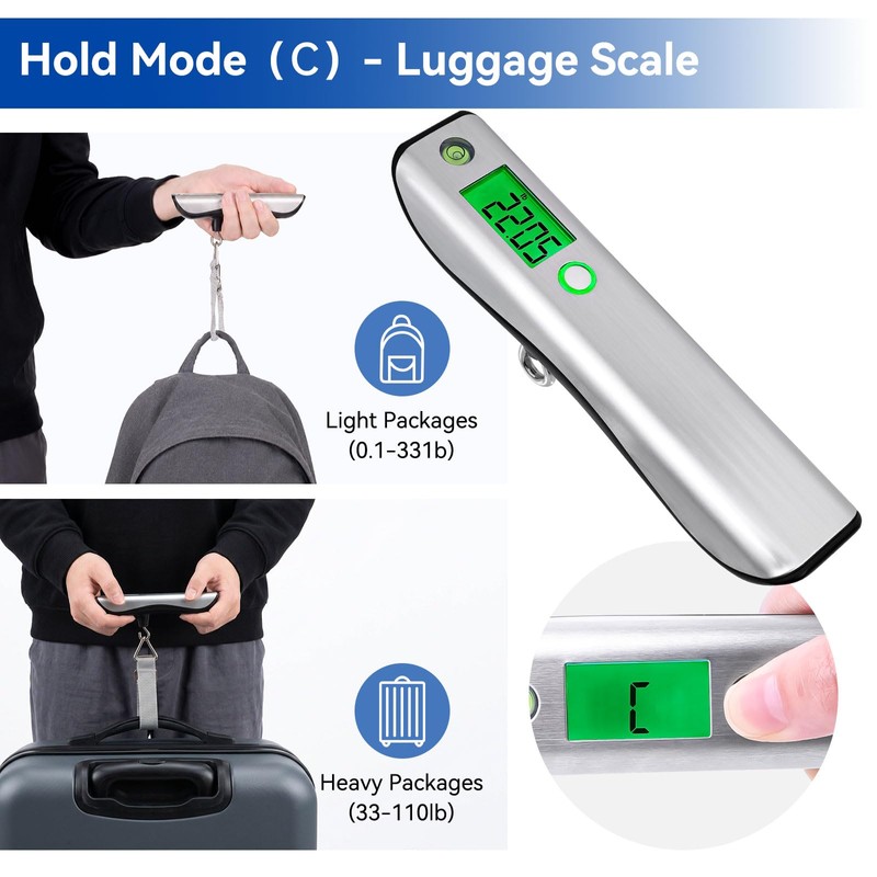 110lb Digital Luggage Scale with Overweight Alert for Air Travel