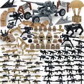Military Weapon Pack Accessories Kits Toy for Swat Team Building Block Army Weapon Set Include Anti-Aircraft Gun, Drone, Mechanical Dog for Army Equipment Gear Sets Compatible with Major Mini Figure