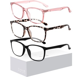 Oilway Blue-Light Blocking Glasses for Women Men - 3Pack Computer Reading/Gaming/TV/Phones Glasses Anti Eyestrain & UV Glare (A5 Black + Douhua + Pink)