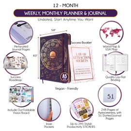 Law of Attraction Life & Goal Planner Life Planner - Undated Deluxe Weekly and Monthly Planner, A 12 Month Journey to Increase Productivity and Happiness, Life Organiser