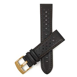 Bandini Mens Extra Long Leather Rally Strap - Breathable Perforated Racing Watch Band - Replacement Racer Rally Band for Classic and Smart Watch - Brown 22mm XL Watch Band - Gold Buckle