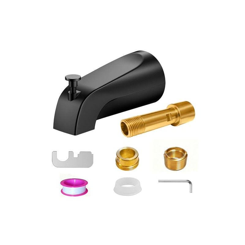 Matte Black Bathtub Spout with Diverter, All Metal, Brass, 5.3