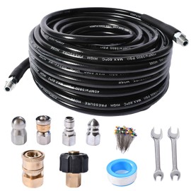 Sewer Jetter Kit for Pressure Washer 5800 PSI Drain Cleaner Hose 1/4 Female NPT,Button Nose,Pressure Washer Adapter,Button Hose Sewer Jetting Nozzle Pearl Corsage Pin Waterproof Tape with 2 Spanner