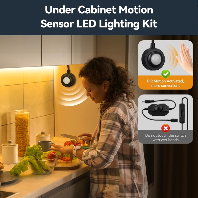HOUHUI Dual Motion Sensor Light Indoor Under Bed Lights,16.4Ft Motion