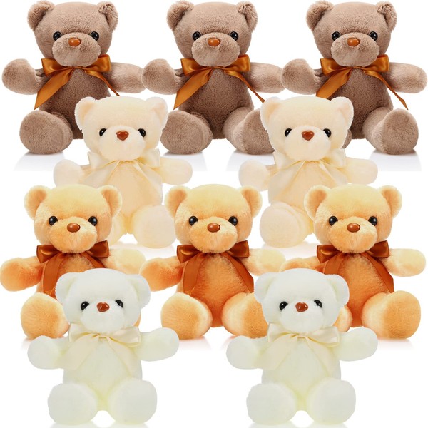 10 Pieces Bears Stuffed Animals Soft Plush Toy 12 Inch Cute Bears with Ribbon Bow for Kids Boys Girls Birthday Valentines Day Baby Shower Bear Party Favor (Vivid Colors,Cute Style)