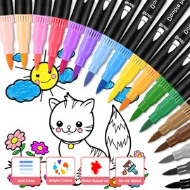 Zeawavsl Dual Brush Pen Set, 24 Colours Brush Pens with Two Tips, Felt Tip Pens Thick and Thin, for Bullet Journal, Hand Lettering, Calligraphy Manga Ink Water-based Double Fibre Tip Pens (24)