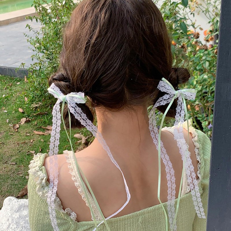 Lace Hair Bow with Long Tail Coquette Bows for Women