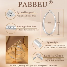 PABBEU Sterling Silver Hoop Earrings for Women S925 Silver Hoop Earrings Large Silver Hoop Earrings Hypoallergenic Thin Oversize Big Silver Hoop Earrings Sterling Silver Earrings for Girls