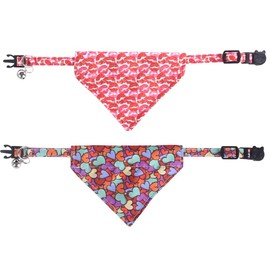 Valentine's Day Cat Collar Breakaway with Cute Bandana and Bell for Kitty Adjustable Safety Love Heart