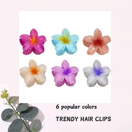 6 Pcs plumeria flower hair claw clips, blumen haarklammer, rutschfeste kunststoff acryl haarspangen groß für dickes dünnes haar, haarstyling-zubehör für frauen mädchen (A)