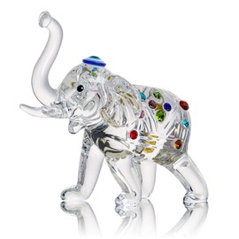 LONGWIN - cifras de elefante de vidrio con diseño de elefante con tronco y escultura de animales de vidrio, cifras coleccionables Lucky Feng Shui