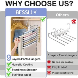 9 Layers Pants Hangers Space Saving, 2 Pack Multifunctional Pant Rack Stainless Steel Closet Organizer for Pants Jeans Leggings Trousers, Antiquewhite - Color: Antiquewhite, Size: 2 Pack