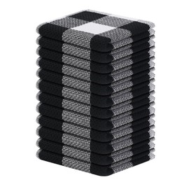 Homaxy 100% Cotton Waffle Weave Check Plaid Dish Cloths, 12 x 12 Inches, Super Soft and Absorbent Dish Towels Quick Drying Dish Rags, 12-Pack, White & Black