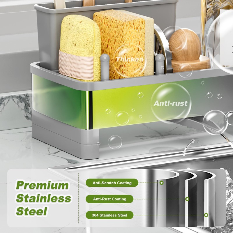Ewaiira Stainless Steel Sink Caddy, Sponge Holder for Kitchen Sink
