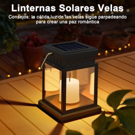 Linternas Solares Lámparas Paquete de 4, Solares Colgantes Portátiles Para Exteriores, Farol Efecto Vela para Decoración de Jardín, Patio, Césped, Calle, Tienda, Valla, Farol Árbol, Impermeable IP55