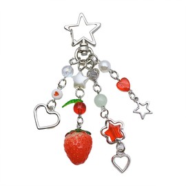 Mcaeou Cute Keychain Aesthetic Y2K Keychain Gift for Women Heart Butterfly Strawberry Bear Key Chain for Keys Bags (Red Strawberry)